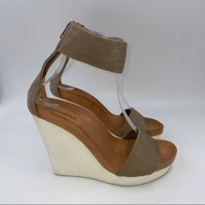 Jil Sander canvas ankle wrap platform peeptoe wedges